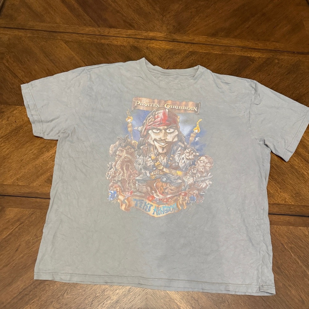 Disney Pirates of the Caribbean Tiki Kingdom Graphic T-Shirt Gray XL Mens